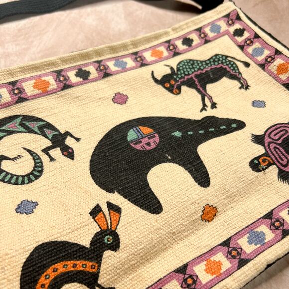 Vintage 90s El Paso Saddle Blanket Tapestry Animal Folk Art Shoulder Bag Zip Up - Picture 4 of 6
